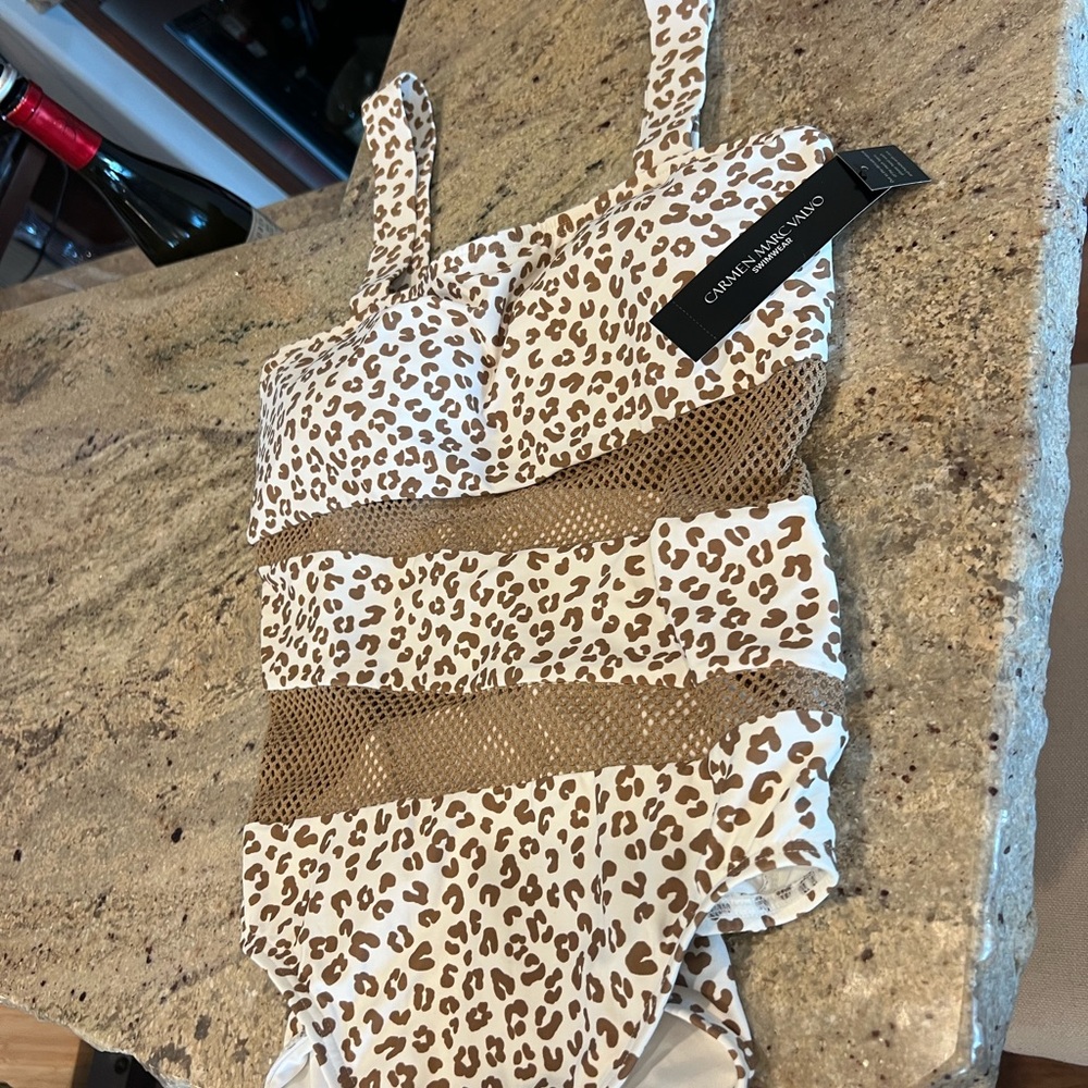 Carmen Marc Valvo Leopard Print One Piece Swimsuit - Brown and White - Picture 2 of 5